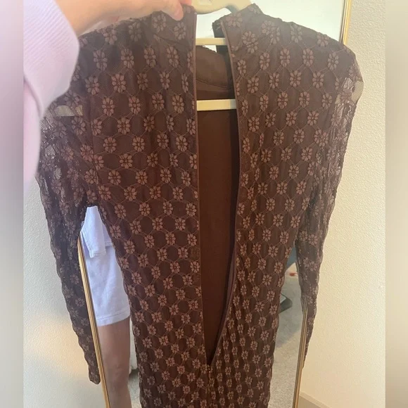 Bardot Ola Embroidered Midi Dress In Chocolate - Picture 7 of 7